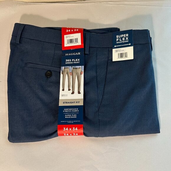 Haggar 365 Flex Dress Pant Men's Size 34X34 Blue Stretch Comfort Straight Fit - Picture 4 of 9